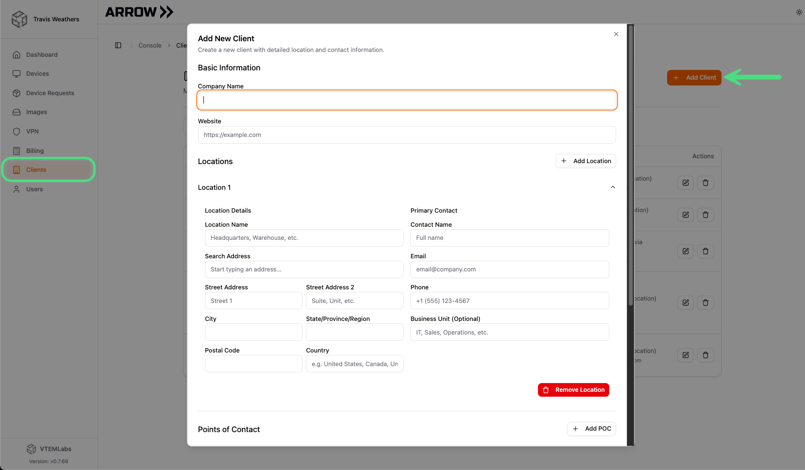 Add New Client Dialog