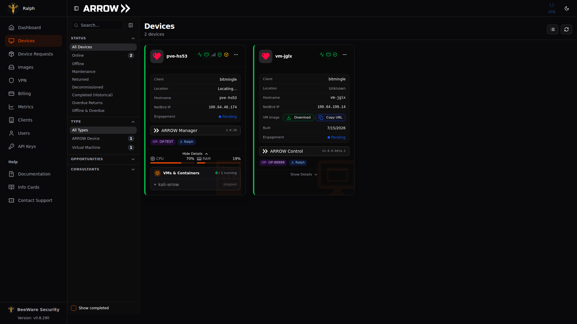 A device card with Show Details expanded