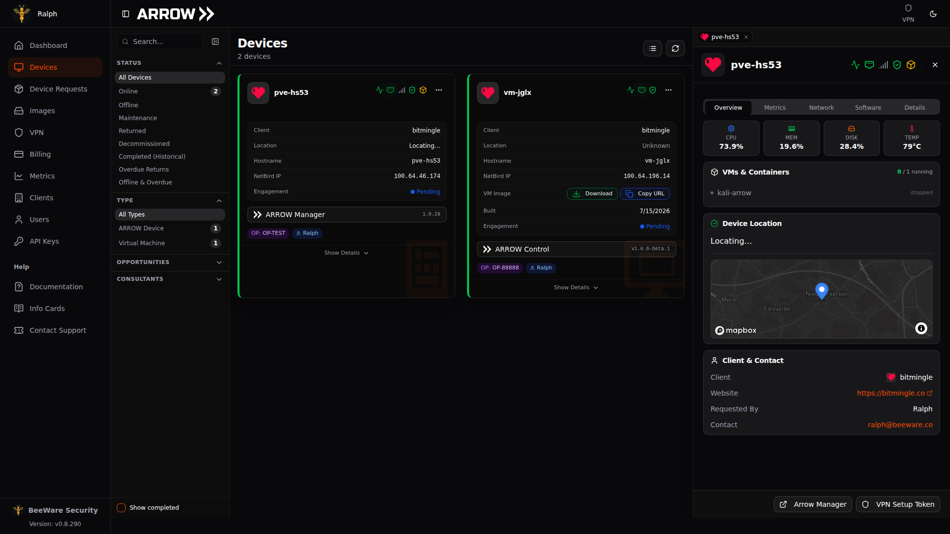 The device details panel on the Overview tab