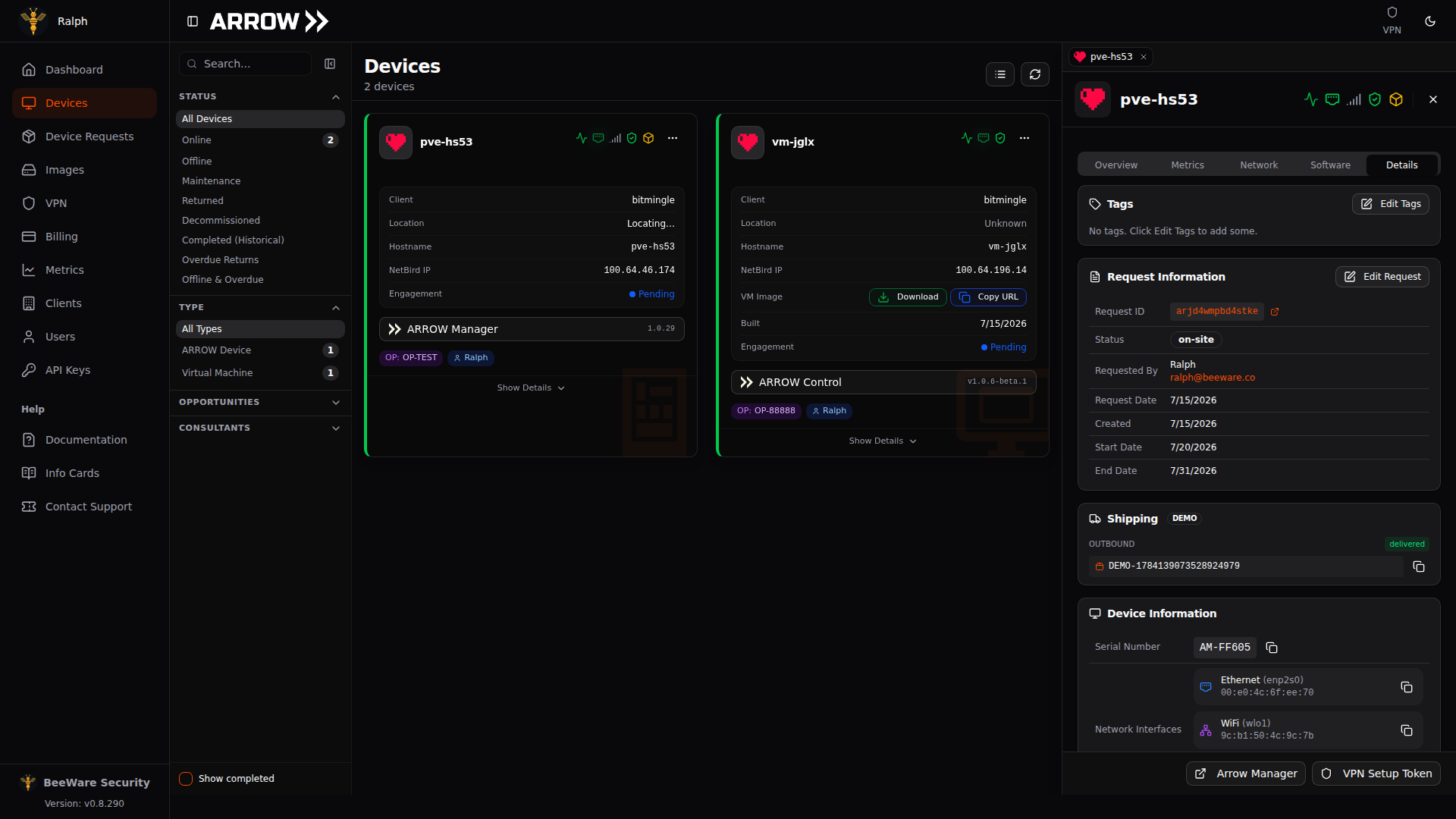 The Details tab of the device details panel