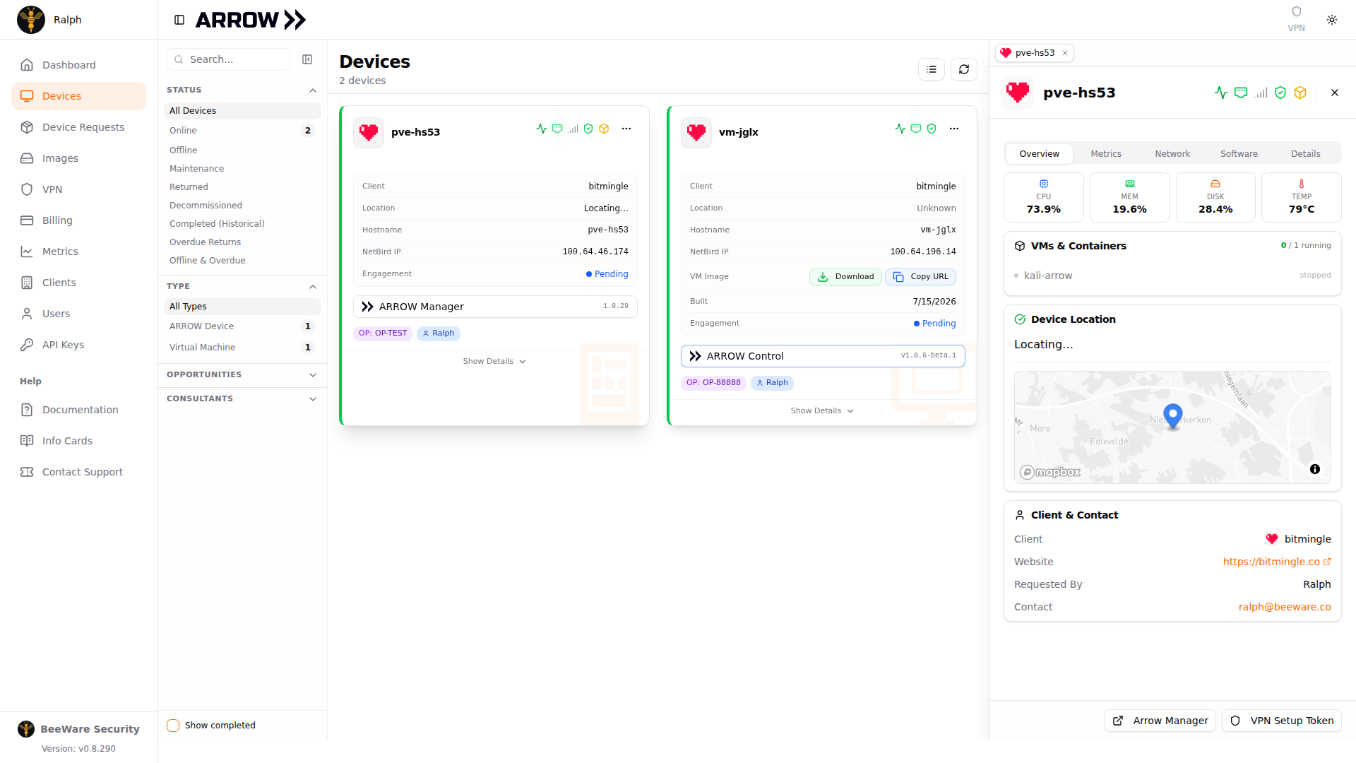 The device details panel on the Overview tab
