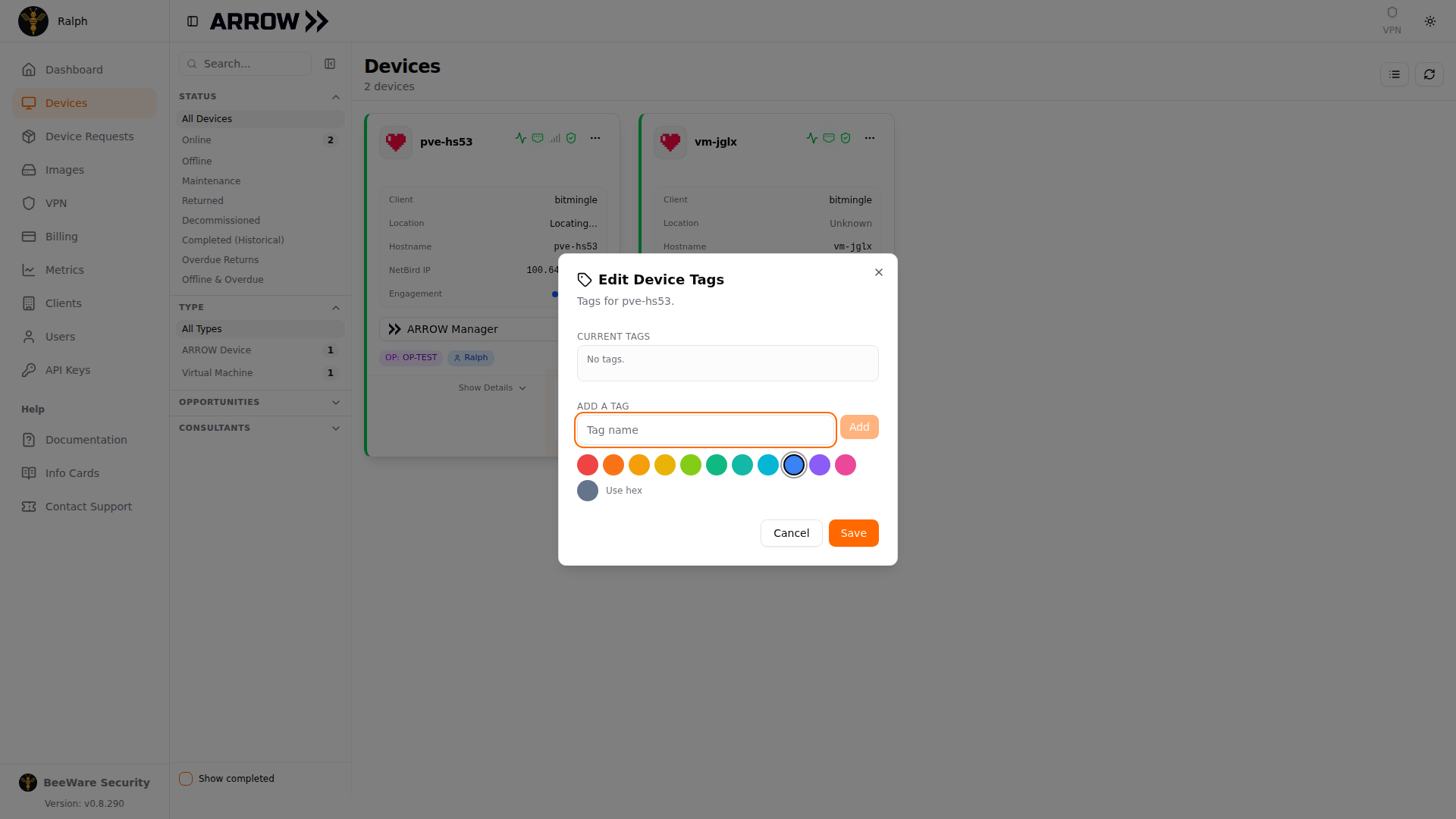 The Edit Device Tags dialog