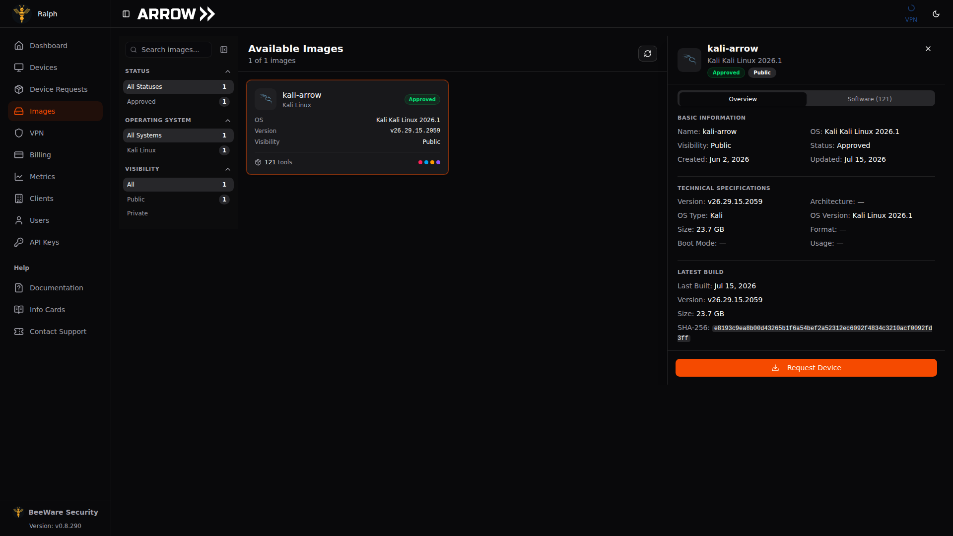 The image detail panel on the Overview tab