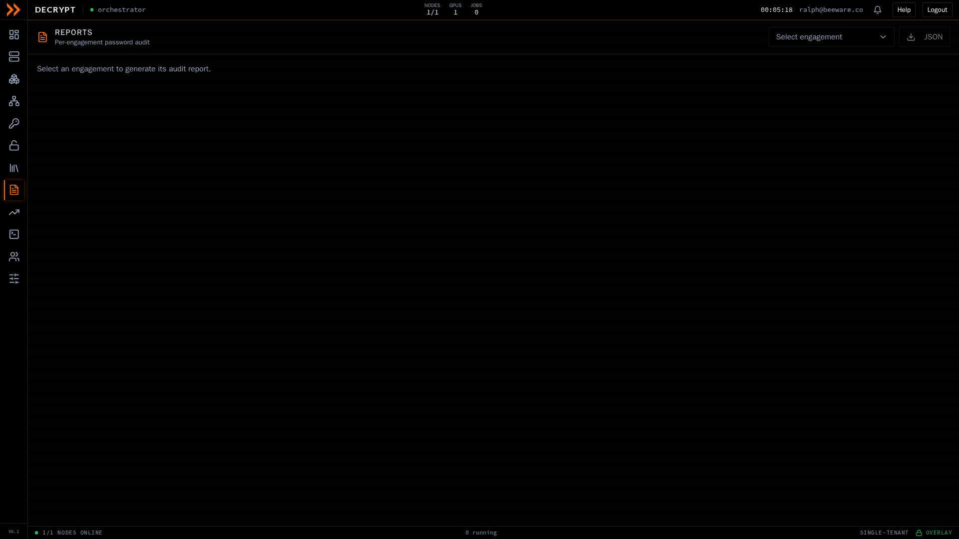 ARROW Decrypt Reports screen with crack statistics and password composition