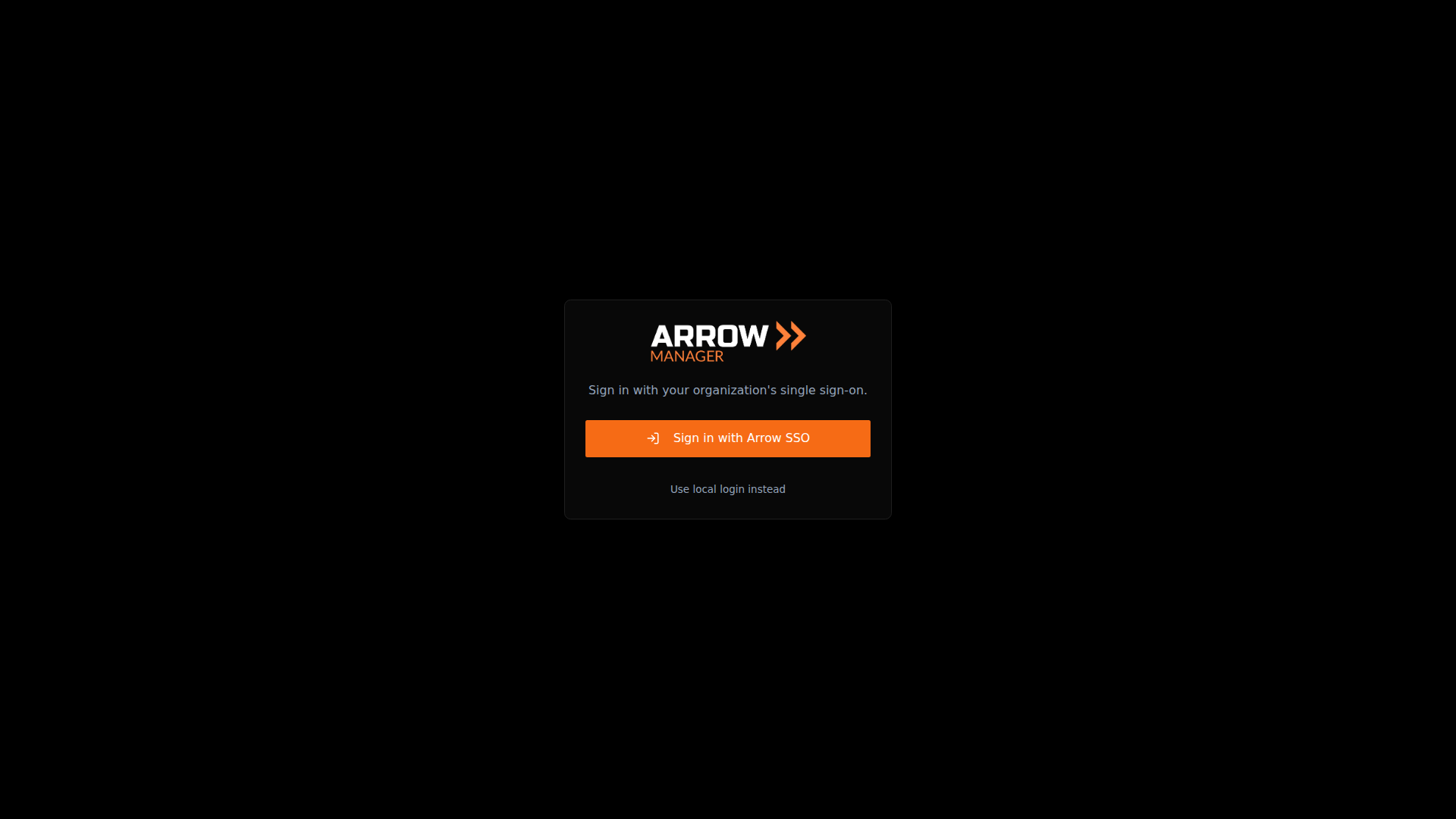 The ARROW Manager sign-in screen with Arrow SSO