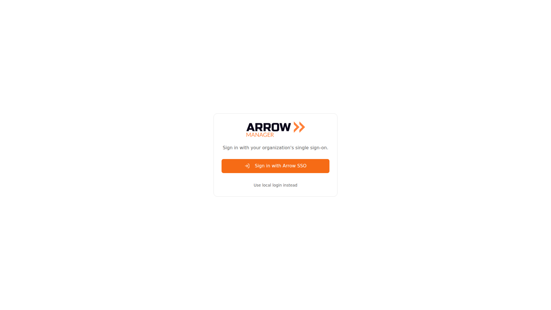 The ARROW Manager sign-in screen with Arrow SSO