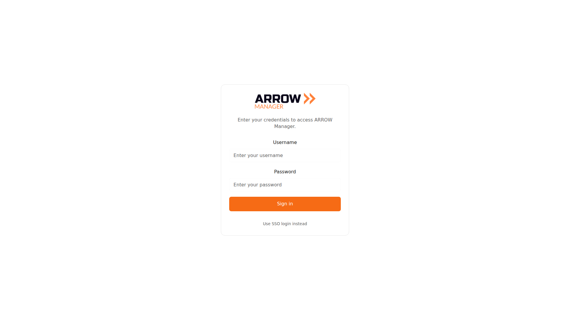 ARROW Manager local login screen