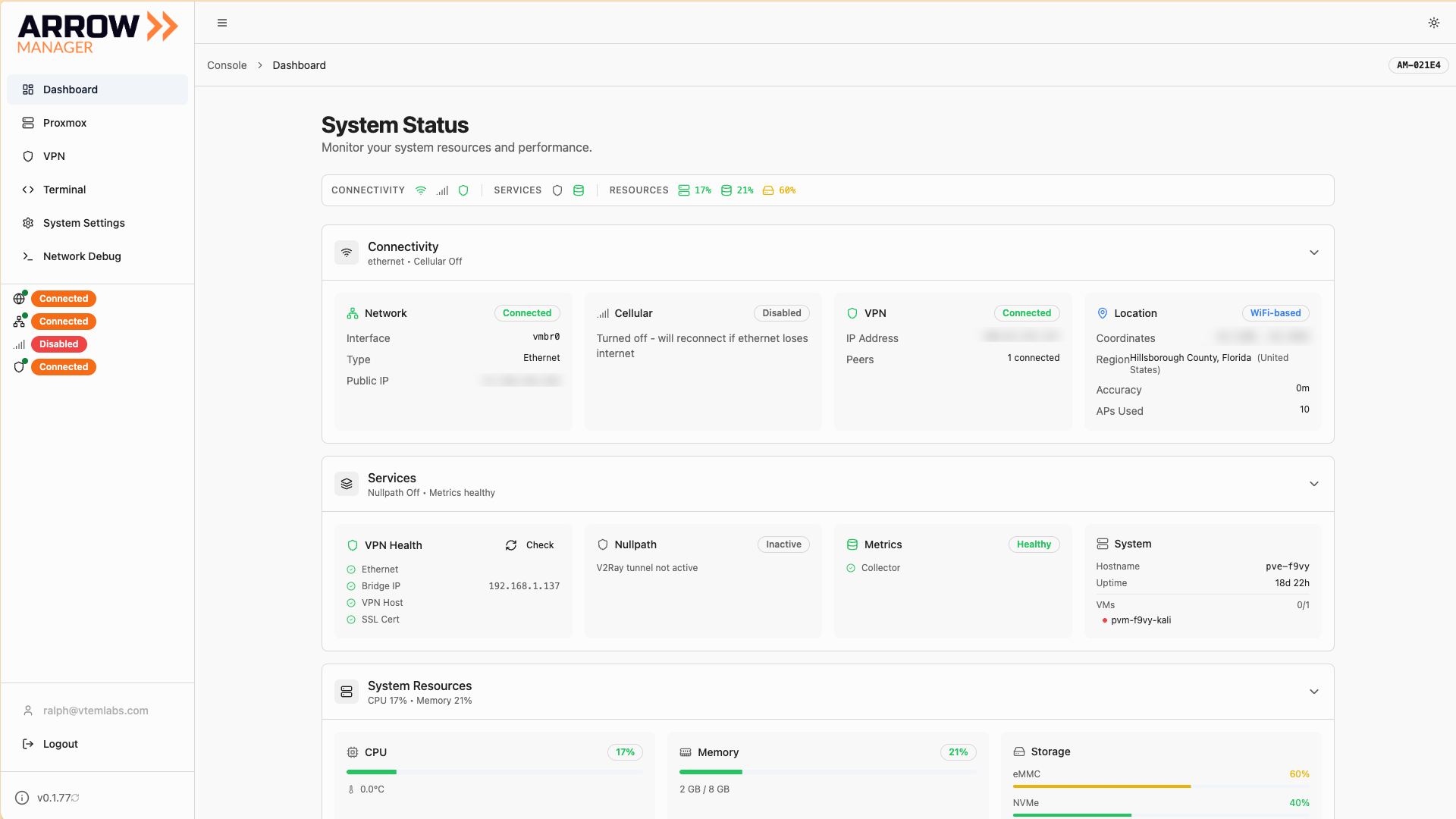 Arrow Manager Dashboard